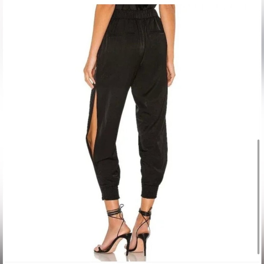 Lovers and Friends Macie Hi-Rise Black Satin Joggers Open Side's